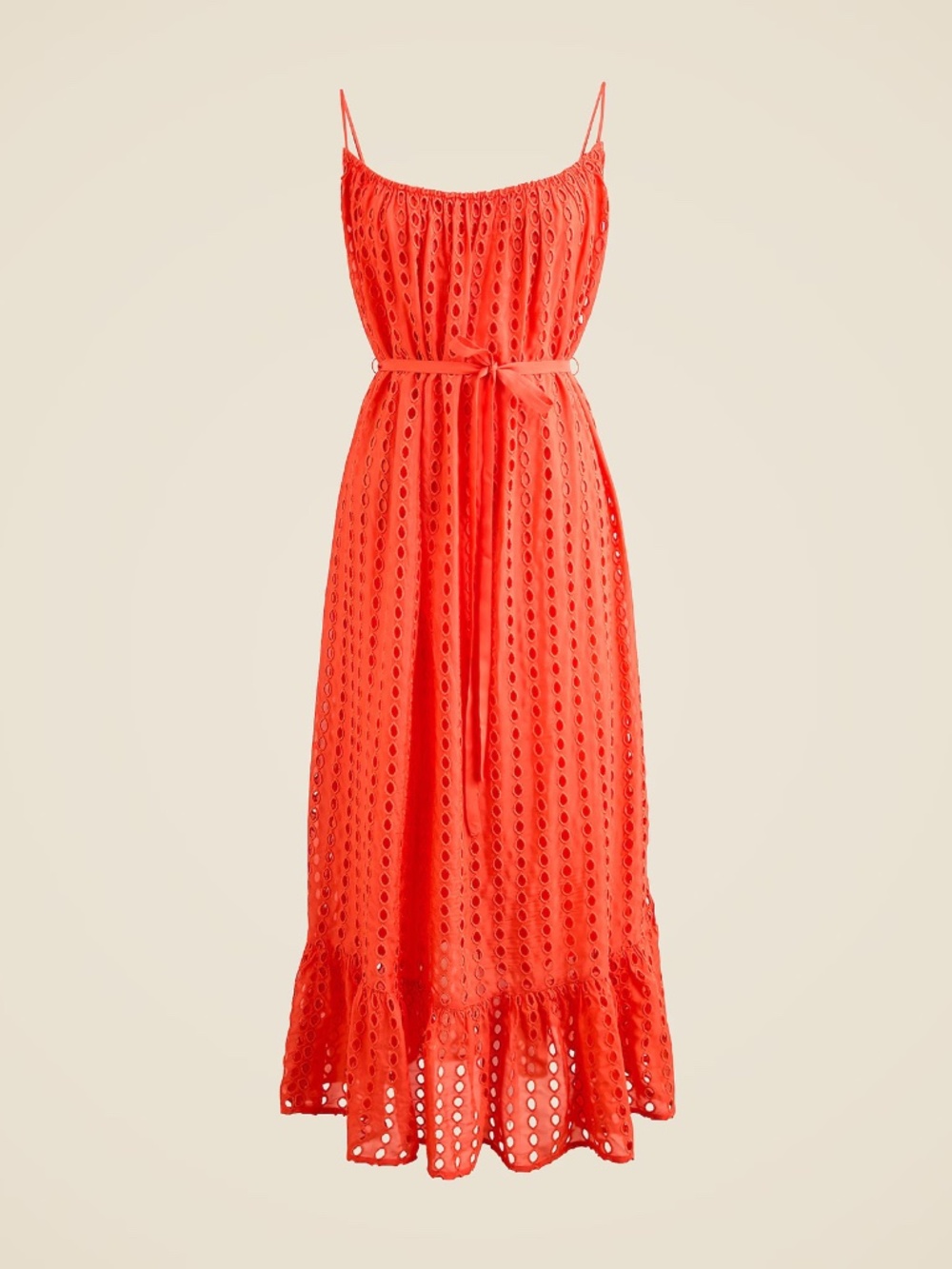 New JCREW Size XS Oval Eyelet Midi Dress in Flaming Coral Pink $278 CK828 - Picture 4 of 5